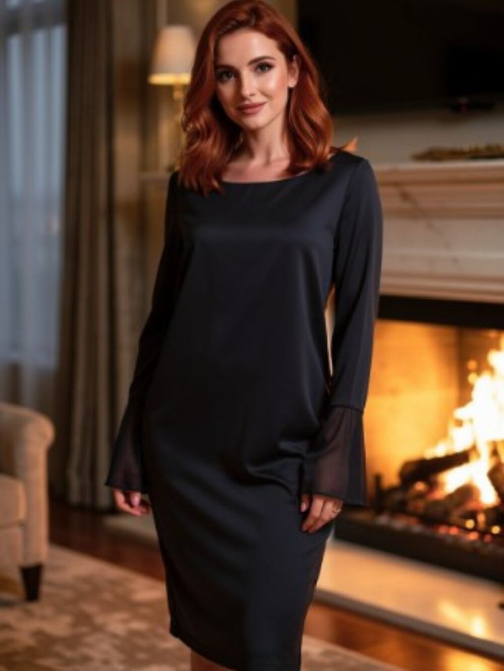 Calvin Klein Navy Shift Dress With Sheer Flutter Sleeves Size 18W Like New
